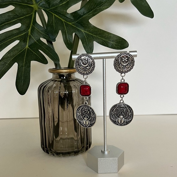 Ancient Egyptian Protection Earrings - Egyptian Wing Scarab Hoop Earrings - Picture 10 of 15